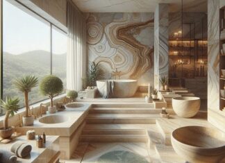 Травертин у ванній кімнаті: стильні і практичні рішення