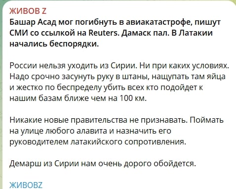 "Дорого нам обойдется", — в Z-каналах вой из-за краха в Сирии друга Путина