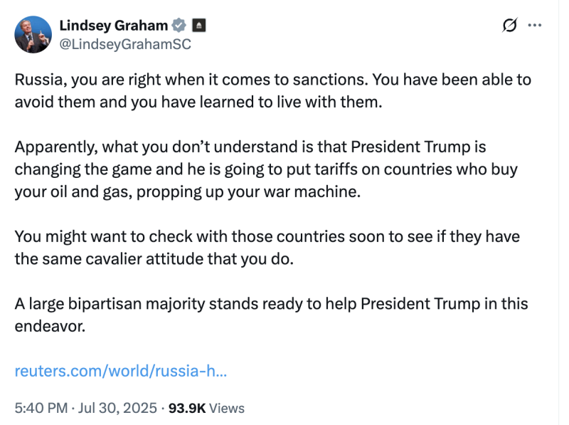 Друг Трампа в Сенате резко ответил Пескову на его слова об "иммунитете" к санкциям