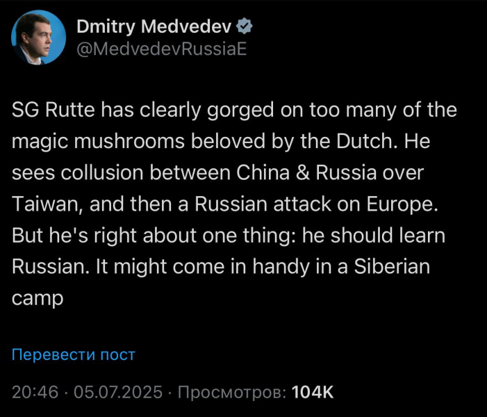Медведев грозит генсеку НАТО сибирским лагерем: "Стоит учить русский язык”