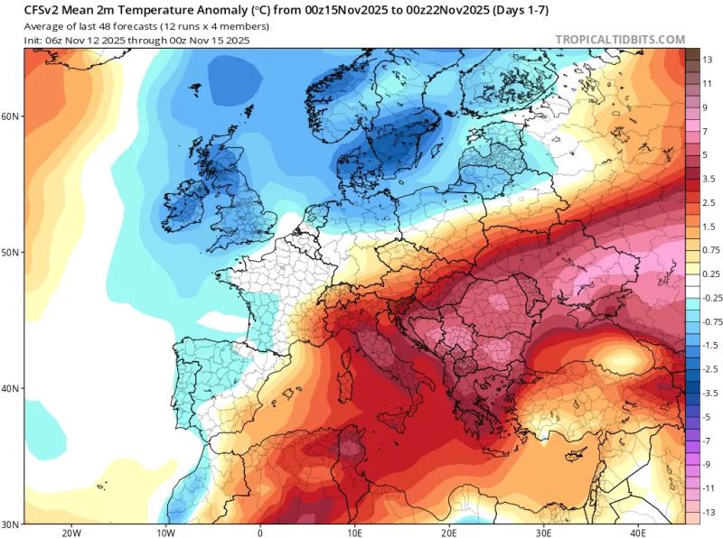 Температурная карта Европы