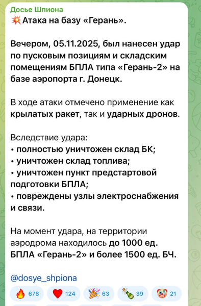 Результат атаки на склад дронов