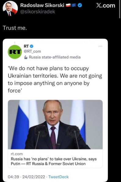Сикорский рассказал, что Путин доложил директору ЦРУ Рэтклиффу в Москве